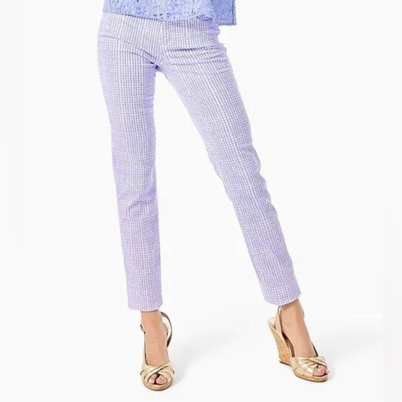 Lilly Pulitzer South Ocean Jean in Lilac Verbena Gingham Style New Size 10 - Picture 1 of 12